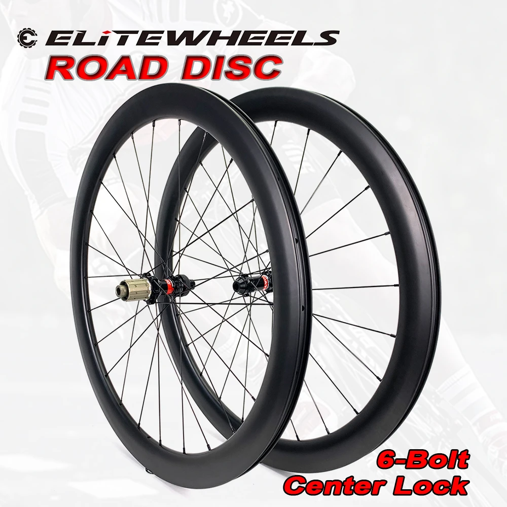 ELITEWHEELS 700c Road Disc Bicycle Carbon Wheels Novatec D411 6-Bolt OR Center Lock Clincher Tubular Tubeless Road Bike Wheelset
