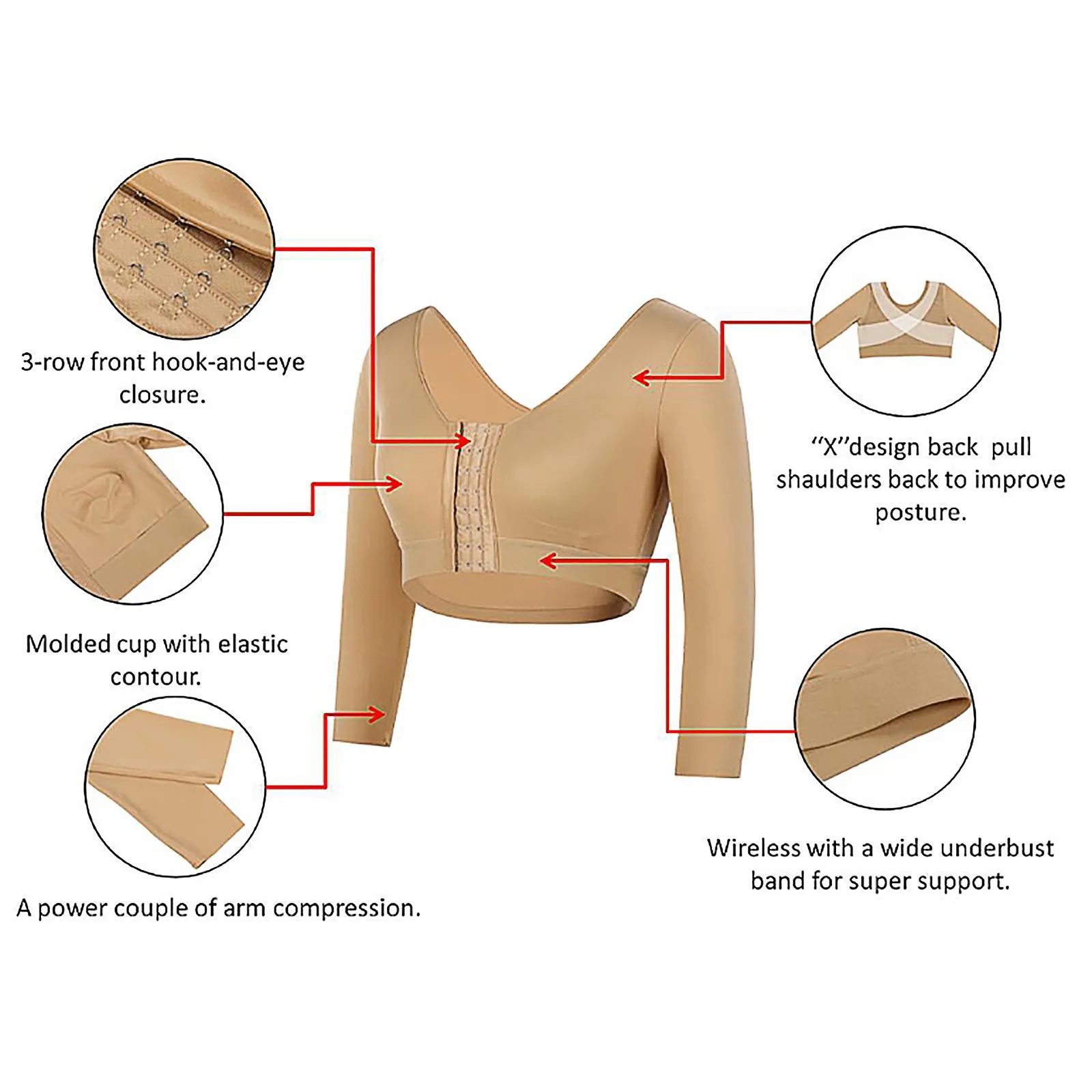 Женский корректирующие топы бюстгальтер с длинным рукавом укороченный топ