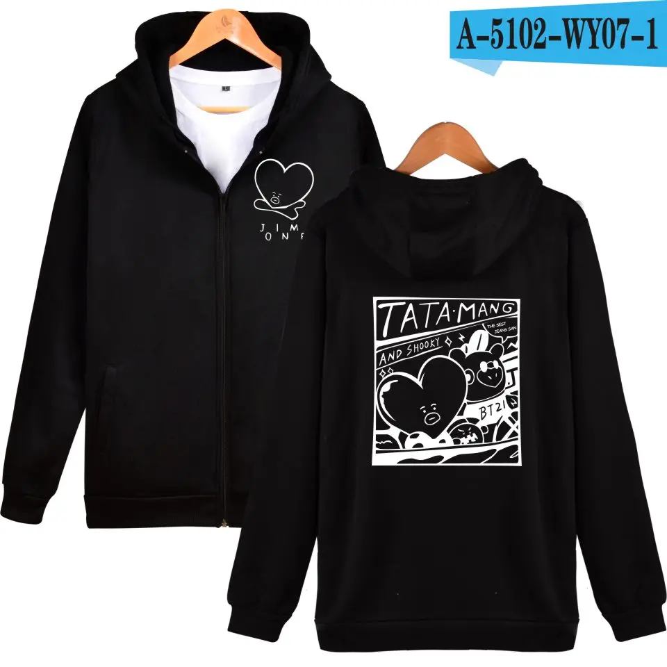Black Kpop Bangtan Jim V Zipper Hoodies Sweatshirt Cool Kpop College Stylish New Autumn/Winter Casual Fashion Zipper Sweatshirt - Цвет: Black