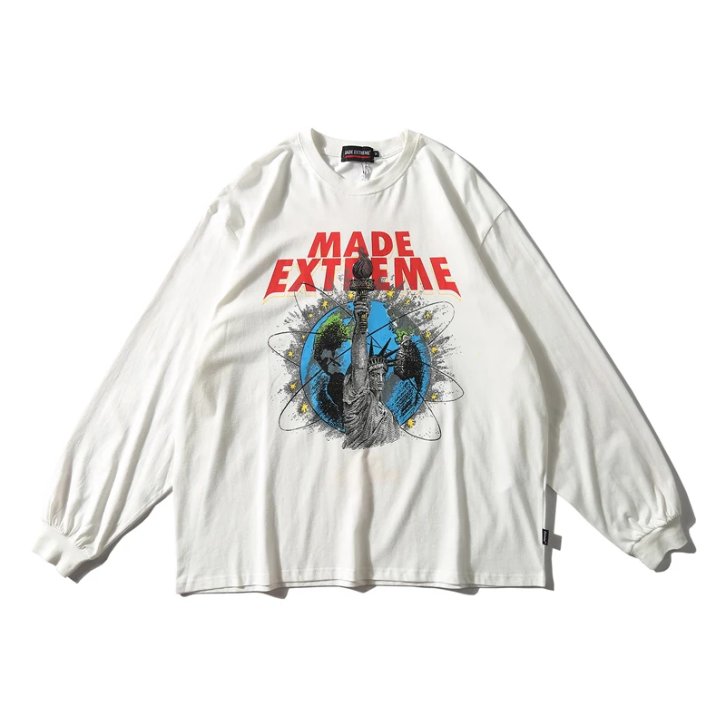 Мужские футболки с длинным рукавом винтажный принт Статуя Свободы большие