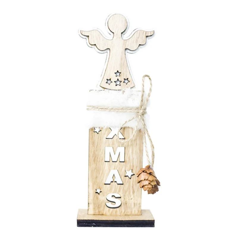 Creative pine cone wooden hollow Christmas letter decorative card Wooden Desktop Tree Angel Elk Shape dropship | Дом и сад