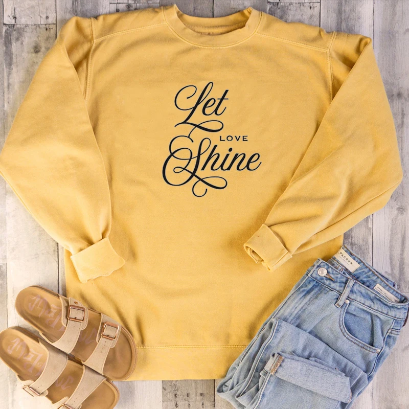 

Let love shine women fashion slogan quote sweatshirt religion Christian Bible baptism hipster young style pullovers church tops