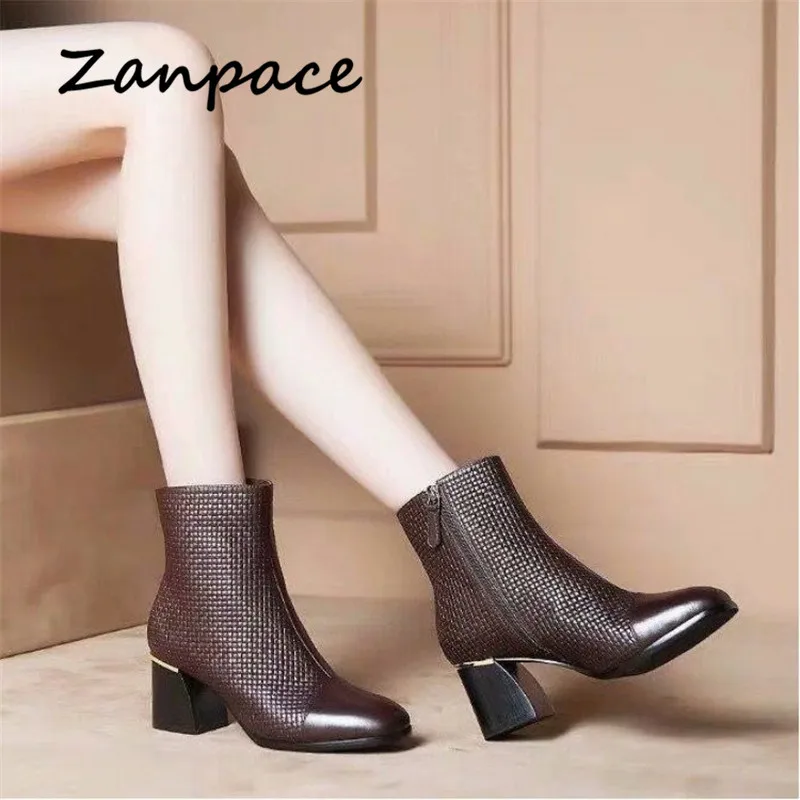 Ботинки женские кожаные на толстом каблуке зимние со шнуровкой теплые 2020 | Обувь