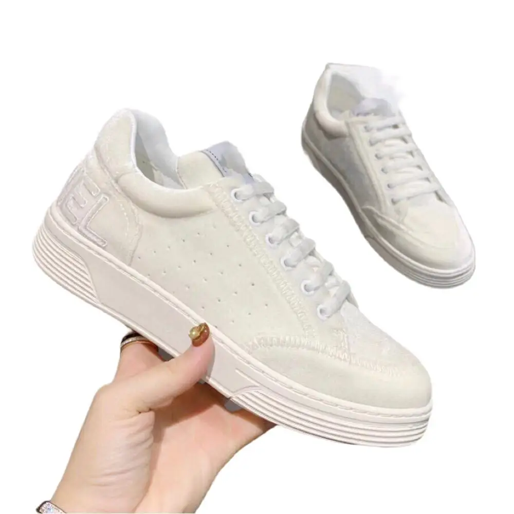 

Luxurys DesignerWhite Shoes Women Color Matching Low-top Sneakers Shoes Round Toe Lace Up Heavy-bottomed Letters Casual Shoes Si