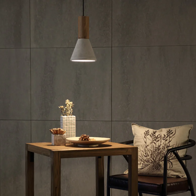 

Retro Loft Industrial Single Head Droplight Creative Design Art Studio Wooden Cement Pendant Lamp