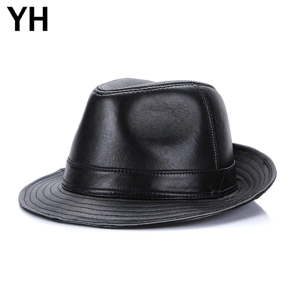Новый Для мужчин из натуральной овечьей кожи Шляпа Fedora зимняя мужская 100%