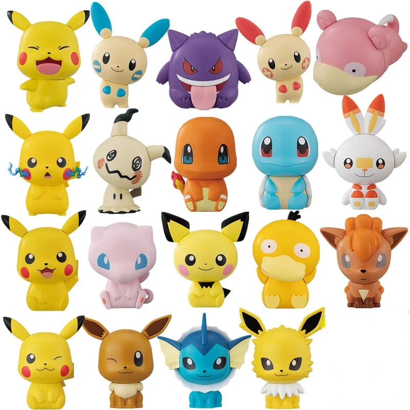 

Pokemon Pikachu Mew Eevee Big Head Gacha Movie & TV PVC Model Toy Desktop Ornaments