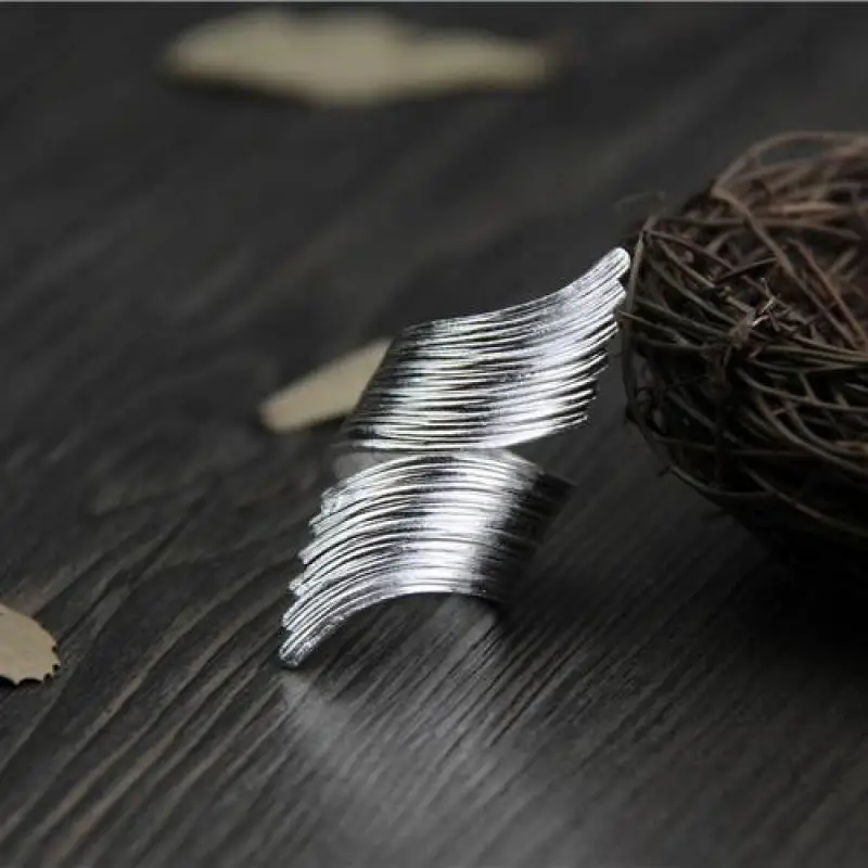 Женские кольца с цветком ручной работы в полоску широкие листьями из чистого