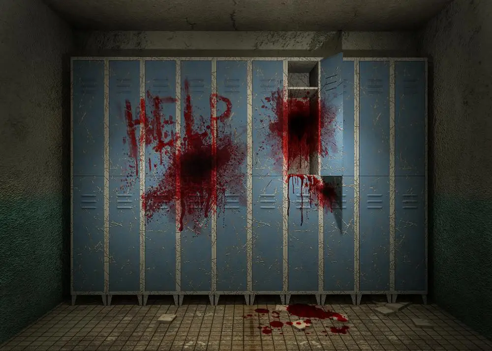 

Halloween Photography Backdrop locker room Blood Splatter Party Decor horrible help Handprint Background Photo Studio Booth