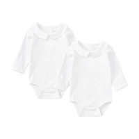 pureborn newborn unisex baby bodysuit set organic cotton peter pan collar solid basic baby onesies long sleeve spring autumn