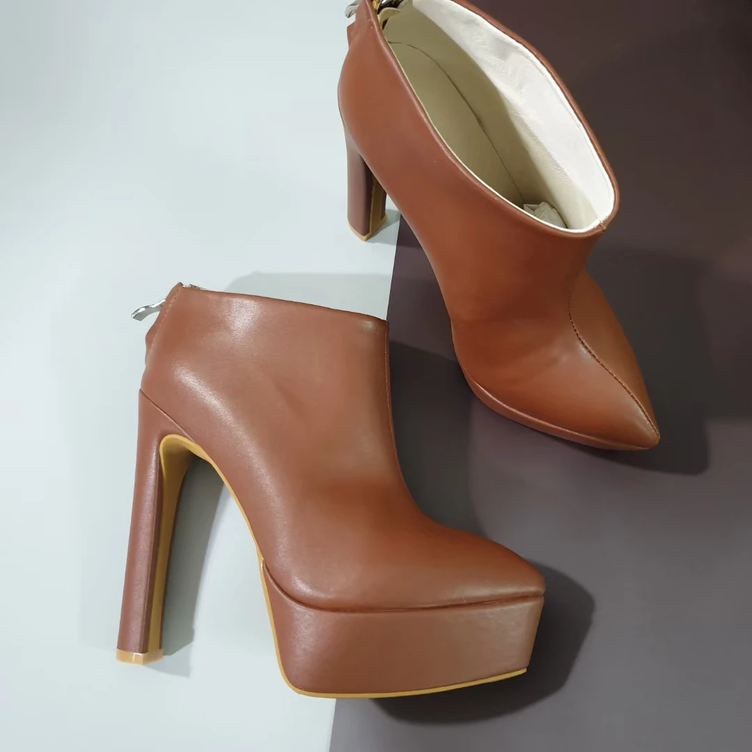 

Autumn Winter Chic Designer Women's High Quality Genuine Leather Platform 13CM High Heeled Pointed Toe Ankle Boots EU35-41 BY743