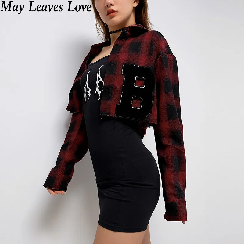 Женская клетчатая рубашка с длинными рукавами и надписью May Leaves Love топы блузки