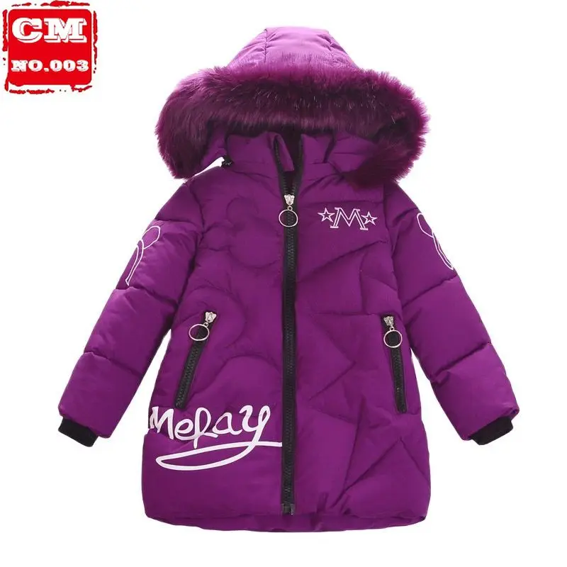 

Children's winter down jacket 2021 fashionable new style children's medium and long printed wool collar hooded cotton coat