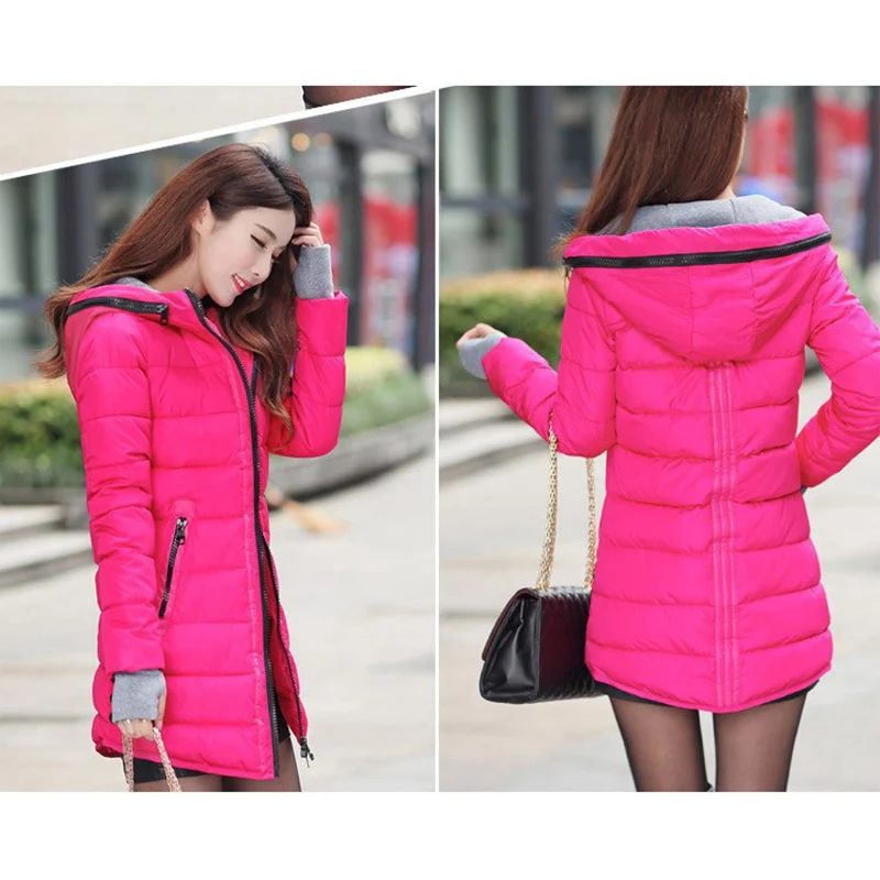 2022 Warm Winter Jackets Women Fashion cotton padded Parkas Casual Hooded Long Coat Thicken Zipper Slim Fit Plus Size Long Parka