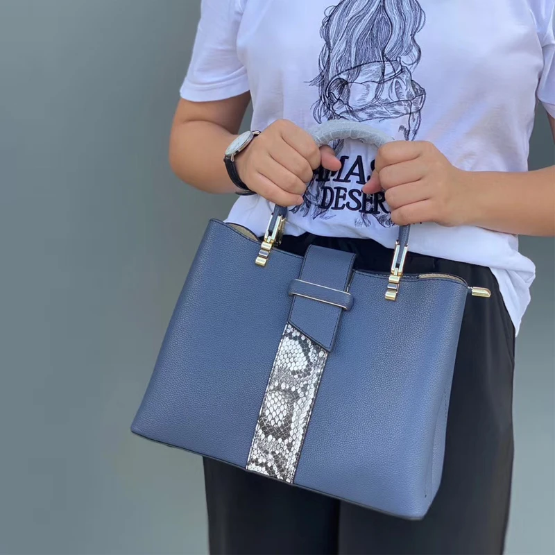 

Leather Handbag Ladies Stitching Snake Print Crossbody All-Match New Fashion Trend Two-Layer Cowhide 2020 Killer Bag