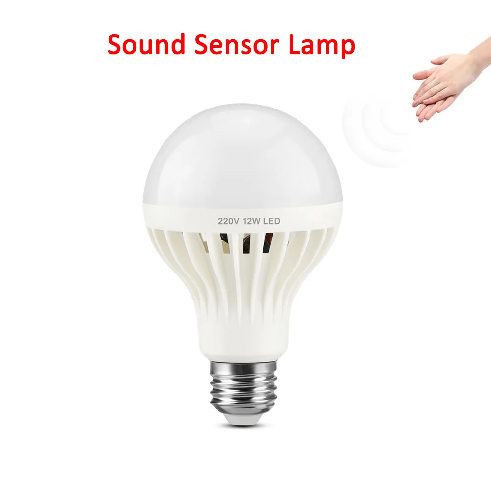 220V Sound sensor E27, 220 В, PIR датчик движения, светодиодный светильник, звуковой датчик, лампа 5 Вт, 7 Вт, 9 Вт, 12 Вт, 18 Вт, светильник для лестниц, прихожей, ночная аварийная лампа, ing - Испускаемый цвет: 220V Sound sensor