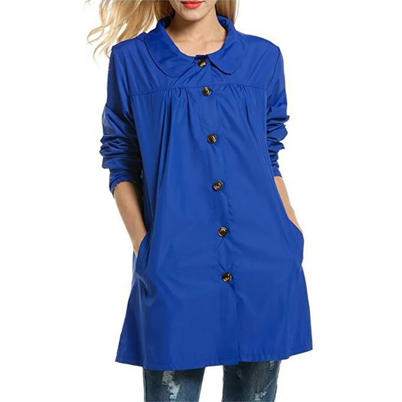 Royal blue Женский плащ с длинным рукавом и капюшоном, ветровка для пеших прогулок, плащ-дождевик, Женский Повседневный однотонный водонепроницаемый плащ - Цвет: Royal blue
