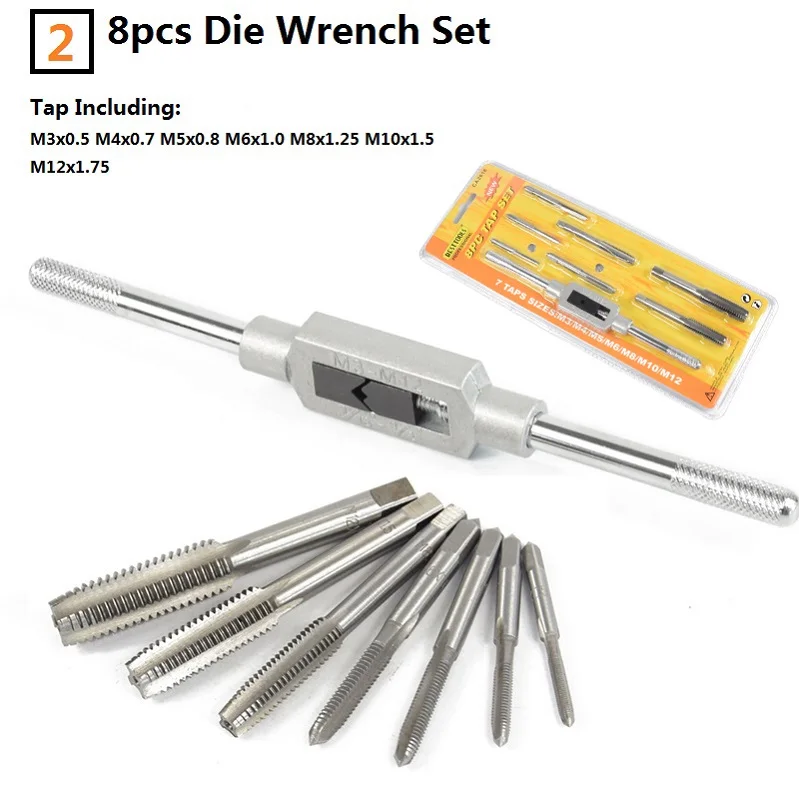 8pcs M3-M12 Set 6/8/9 шт. M3-M12 гаечный ключ набор дрель ручная метчики Метрическая кран с винтовой резьбой спиральное сверло гаечный ключ Набор - Цвет: 8pcs M3-M12 Set