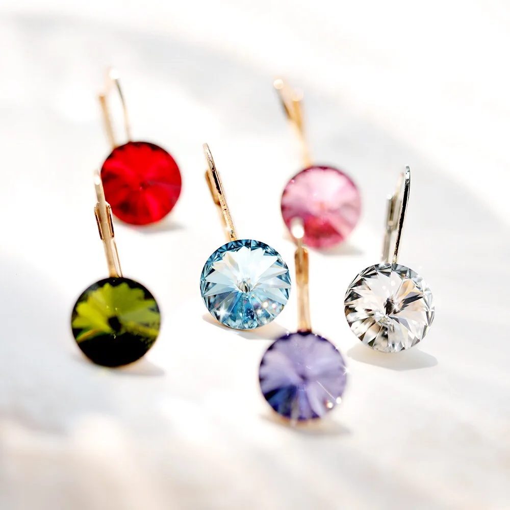 Модные висячие серьги с кристаллами от Swarovski серебряного цвета белые круглые