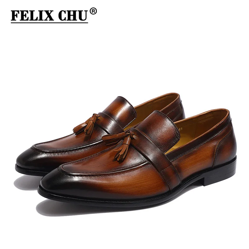 Туфли мужские из натуральной кожи лоферы с бахромой без застежки повседневная