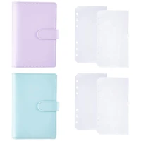 2pcs a6 binder pu leather notebook with loose leaf zipper pocket refillable 6 round ring binder cover purpleblue