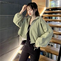 basic jackets women autumn korean cropped outwear y2k stand collar wide waist all match daily tender elegant college sweet mujer