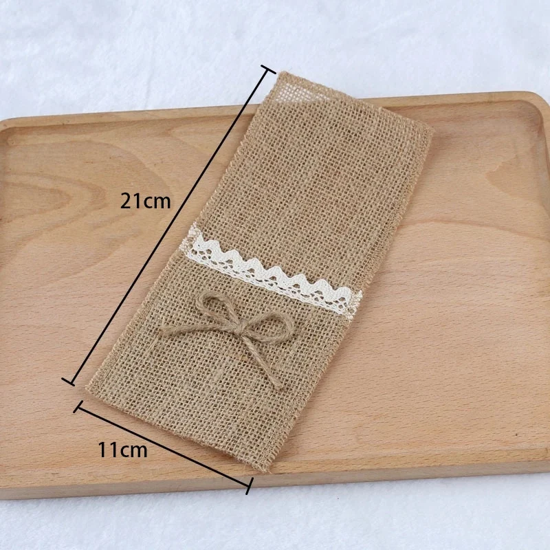 

Hot 20PCS Country Wedding Table Silverware Holder Natural Burlap Cutlery Pockets Fork Pockets Rustic Wedding Decoration