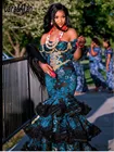 Африканское вечернее платье-русалка, черно-синее женское платье, свадебное платье