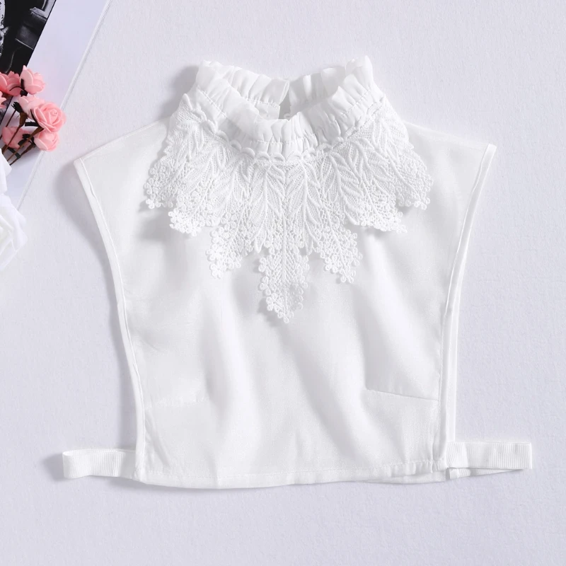 

False Collar Lace Embroidery Neckstand Fake Collar Tie Detachable False Blouse Accessories Black White Women Girl False Collar
