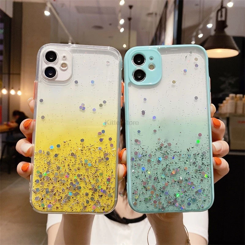 

Macaron Bling Bling Phone Case for iPhone 12 Transparent Case for 11 12 Pro Max X XS XR Max 7 8 6 6s Plus 12Mini SE 2020 Cover