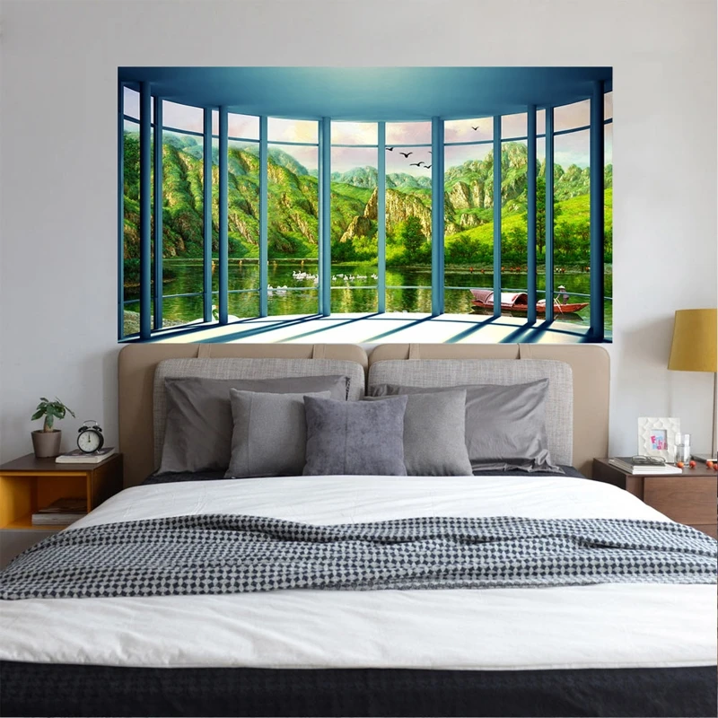 

2021 New Landscape 3D Headboard Wall Decal Art Vinyl Bedside Sticker Removable Mural Bedroom Home Decoration