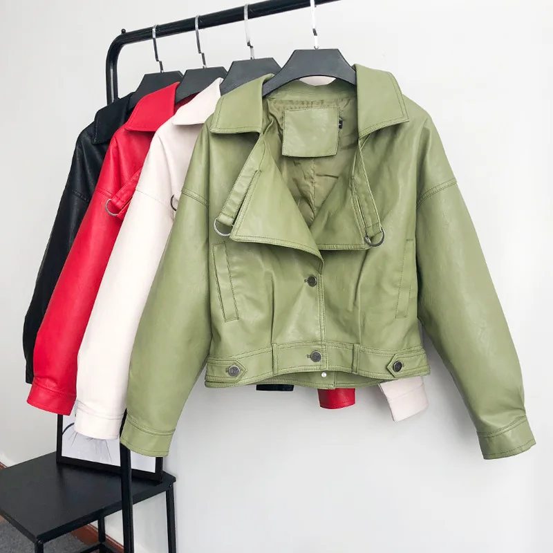 

PYJTRL Women Vintage Biker Coat Short Zipper Motor PU Leather Jacket