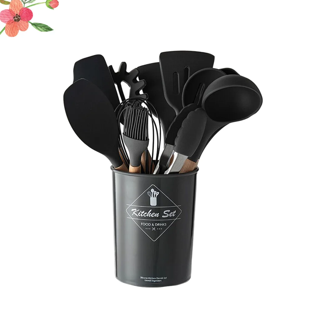 

11PCS Wooden Handle Non-Stick Pan Spatula and Spoon Set Cooking Tools Kitchen Supplies )