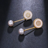 be8 fashion round ball pearl dangle earrings gold color tiny cubic zircon stud earrings women jewelry party gifts ae12