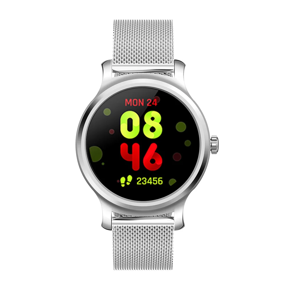 Silver steel strap RUNDOING R2 1,3 дюймов Смарт-часы Bluetooth Вызов полный сенсорный экран дистанционное управление пульсометр фитнес-трекер запись для мужчин и женщин - Цвет: Silver steel strap