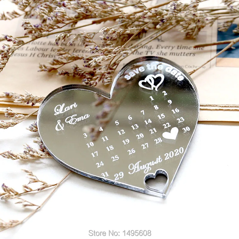 

Custom Souvenirs Save the Date Mirror sliver gold Acrylic Calendar Fridge magnet Souvenirs as Wedding gifts for guests