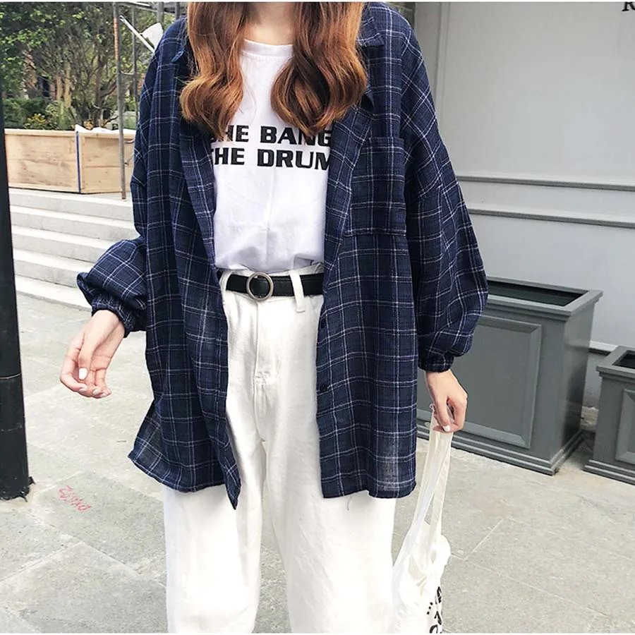 

DIOROBBEN Autumn vintage blouse Single Breasted Turn down Collar Long Sleeve shirt women tops casual loose plus size women shirt