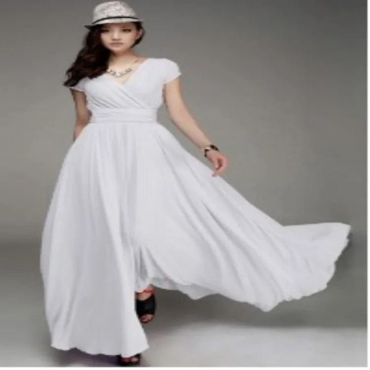 

V-neck Short Sleeve Bohemian Chiffon Waist Dress
