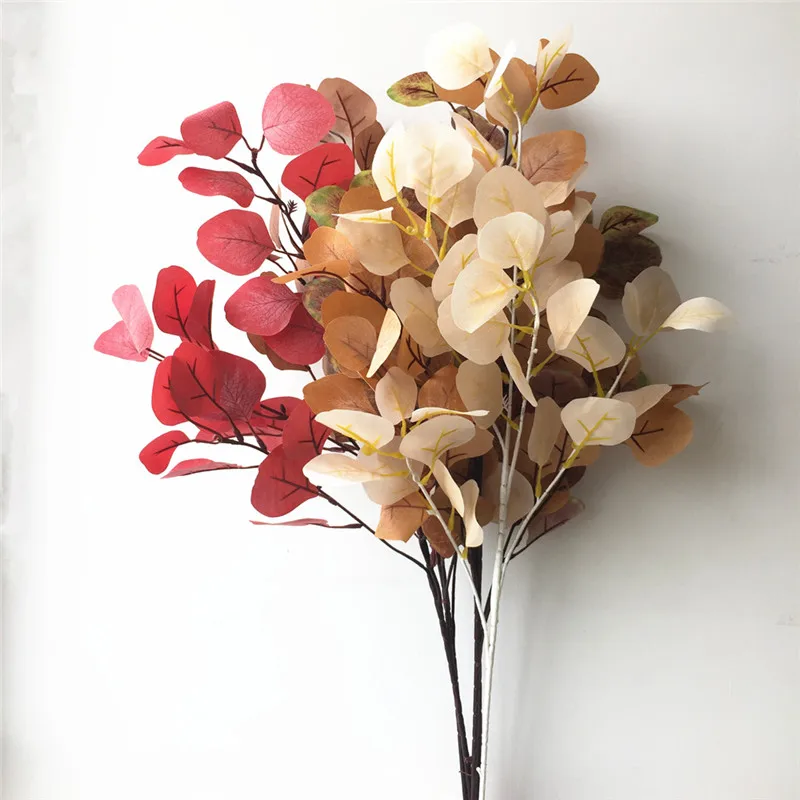 

10Pcs Fake Long Stem Autumn Eucalyptus 35.43" Length Simulation Apple Leaf Greenery for Home Decorative Artificial Plants
