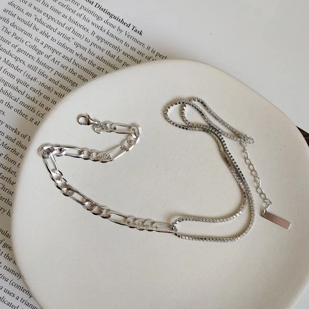 

MLKENLY 100% 925 Sterling Silver INS Fashion Short Asymmetric Choker chain & link Necklace for women hight quality party gifts