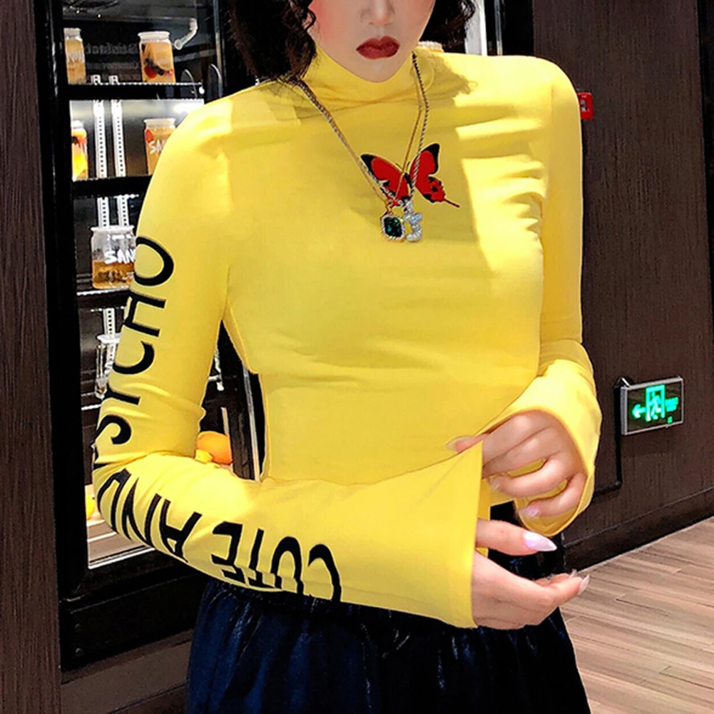 Женская облегающая футболка с длинным рукавом и коротким принтом нижняя рубашка