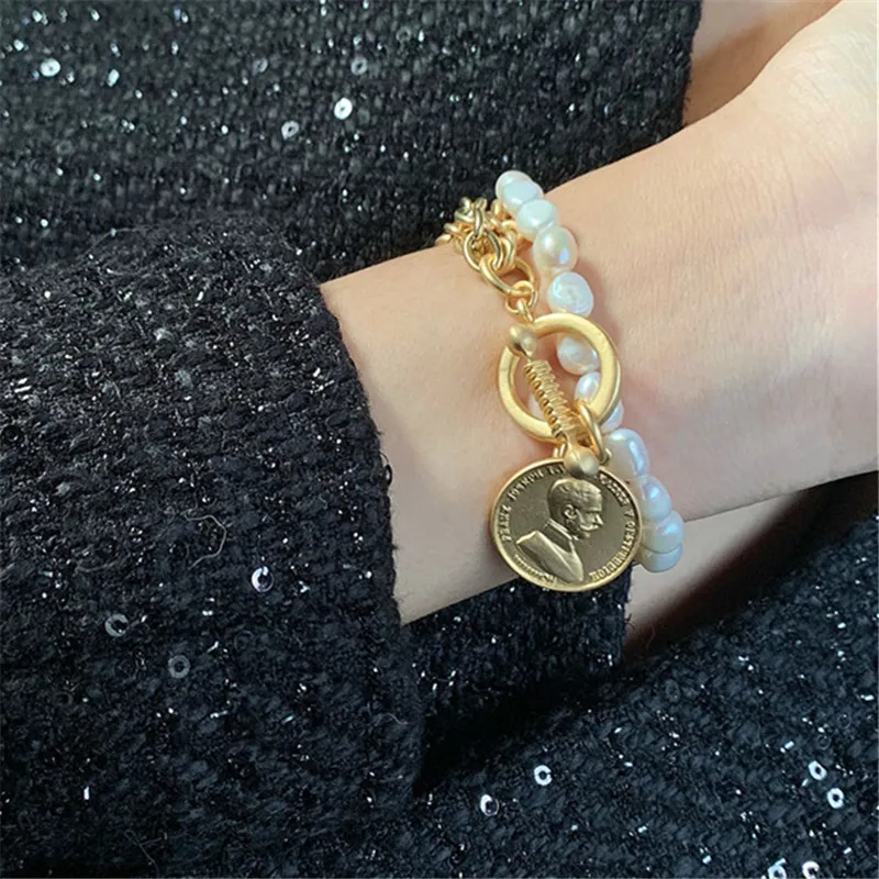 Женский браслет с абстрактной монеткой модный металлический натуральным