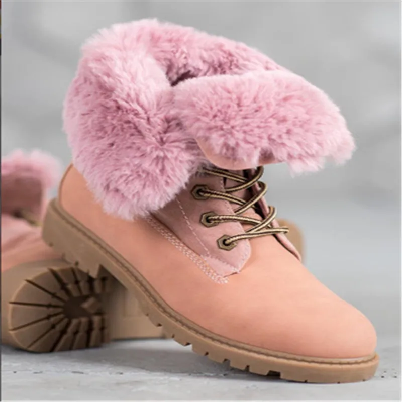 

2020 Winter Fashion Ankle Boots Women Shoes Skidproof Outdoor Keep Warm Plush Fur Snow Boots Female Pink Black Plus Size 35-43