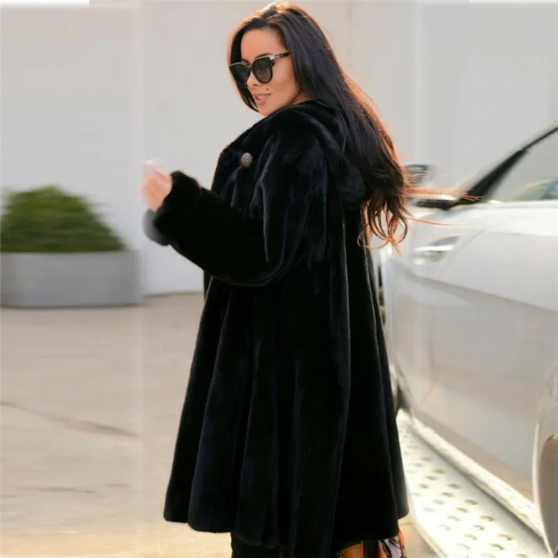 BFFUR Black Real Mink Fur Coats With Hood Women Winter Fashion Long Genuine Mink Fur Coat Luxury High Quality Fur Overcoats 2022
