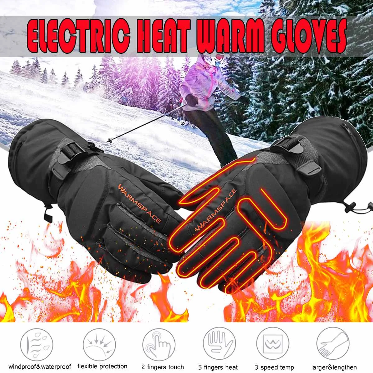 Electric Battery Power Touch Screen Heated Gloves Winter Hand Warm Waterproof