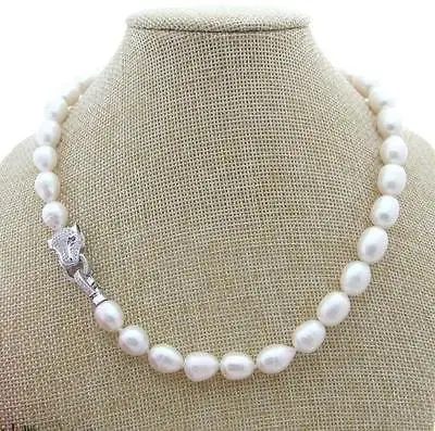 

HUGE SOUTH SEA 10-11MM WHITE BAROQUE PEARL necklaceCE 18 INCH Leopard Clasp