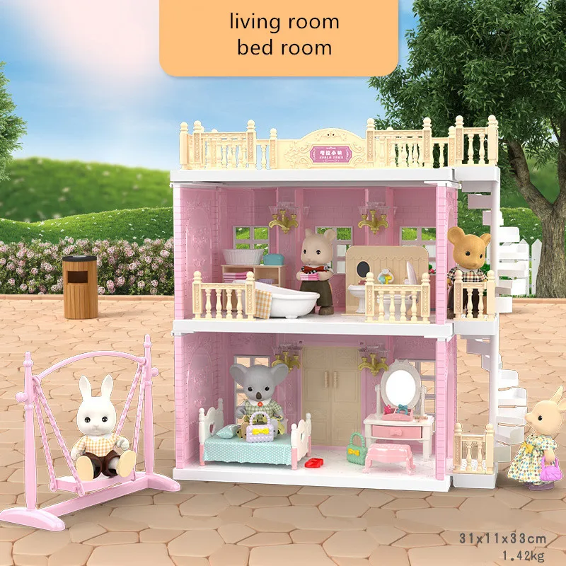 

3 IN 1 DIY House with Furniture Miniature Dollhouse Toys for Children Christmas and Birthday Gift