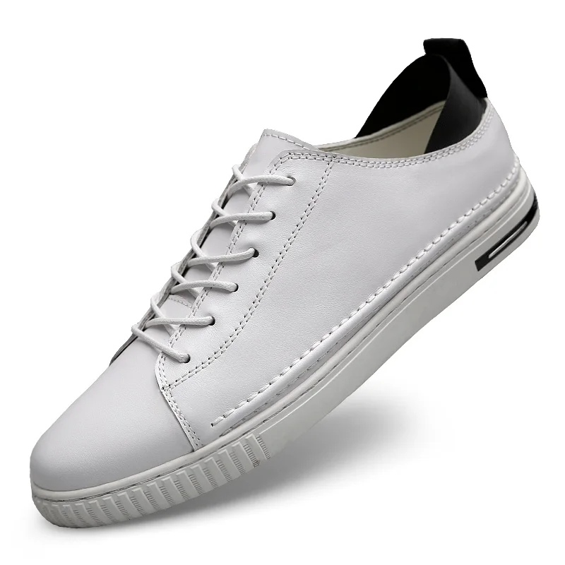 

2020 Newest Genuine Leather Men Casual Shoes Breathable Lace Up Men's Flat Shoes Mens Loafers Fashion Soft White Sneakers Shoes