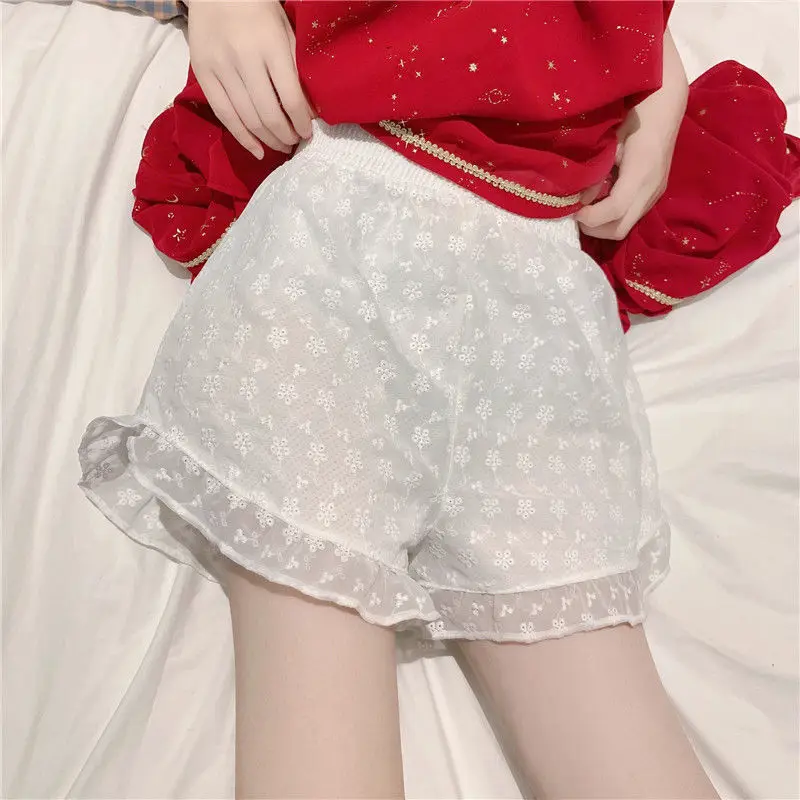 Женские безопасные короткие брюки однотонные Вышитые милые оборки в японском