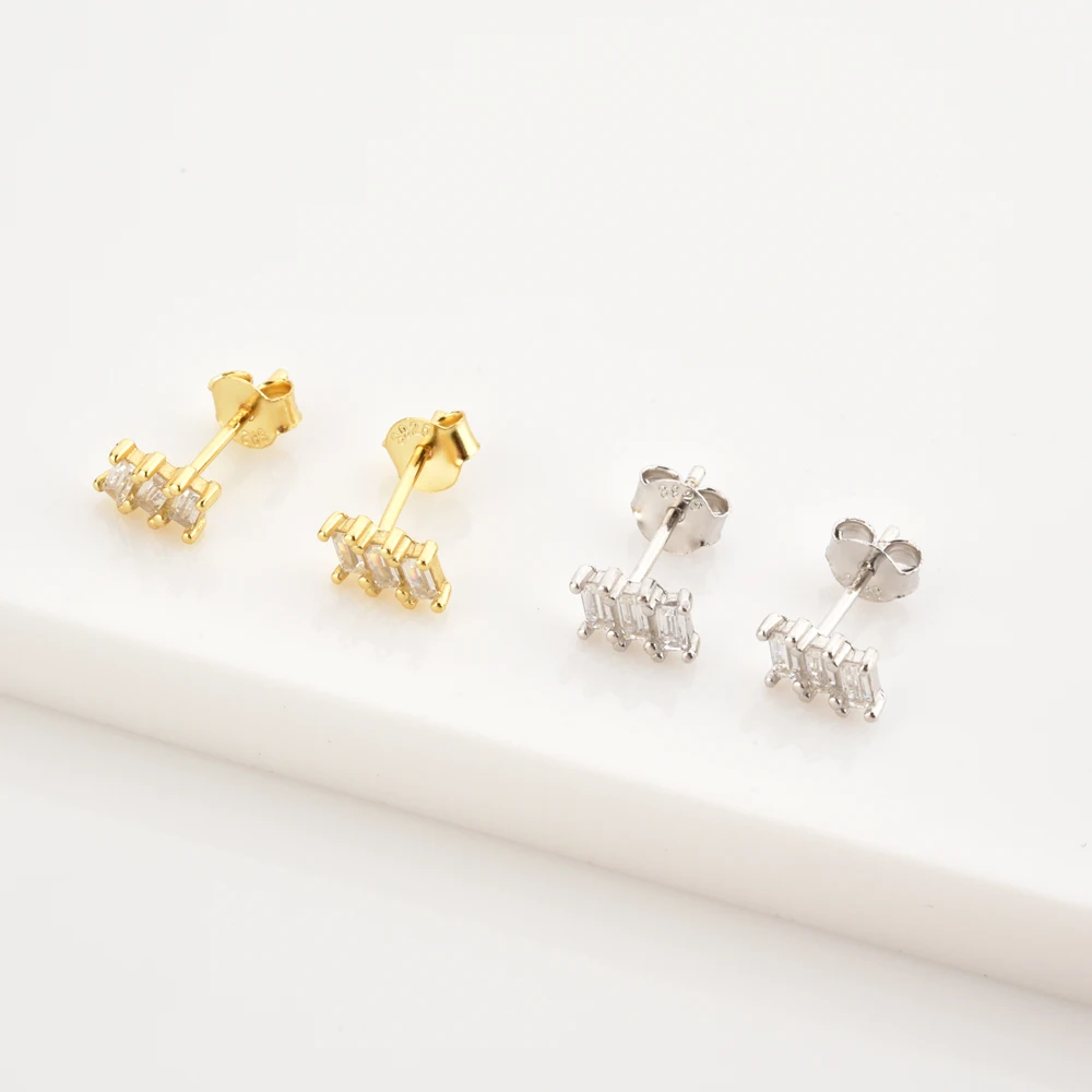 

ANDYWEN 925 Sterling Silver Square Zircon CZ Stud Earring Piercing Pendiente 2021 Chain Three CZ Women Wedding Jewelry Gift